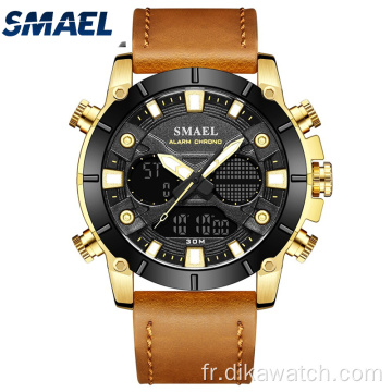 SMAEL New Fashion Montre Homme Bracelet Cuir Quartz